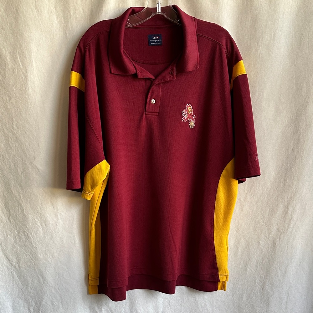 ProPlayer maroon and gold ASU Sun Devils Sparky logo polo shirt, size XL